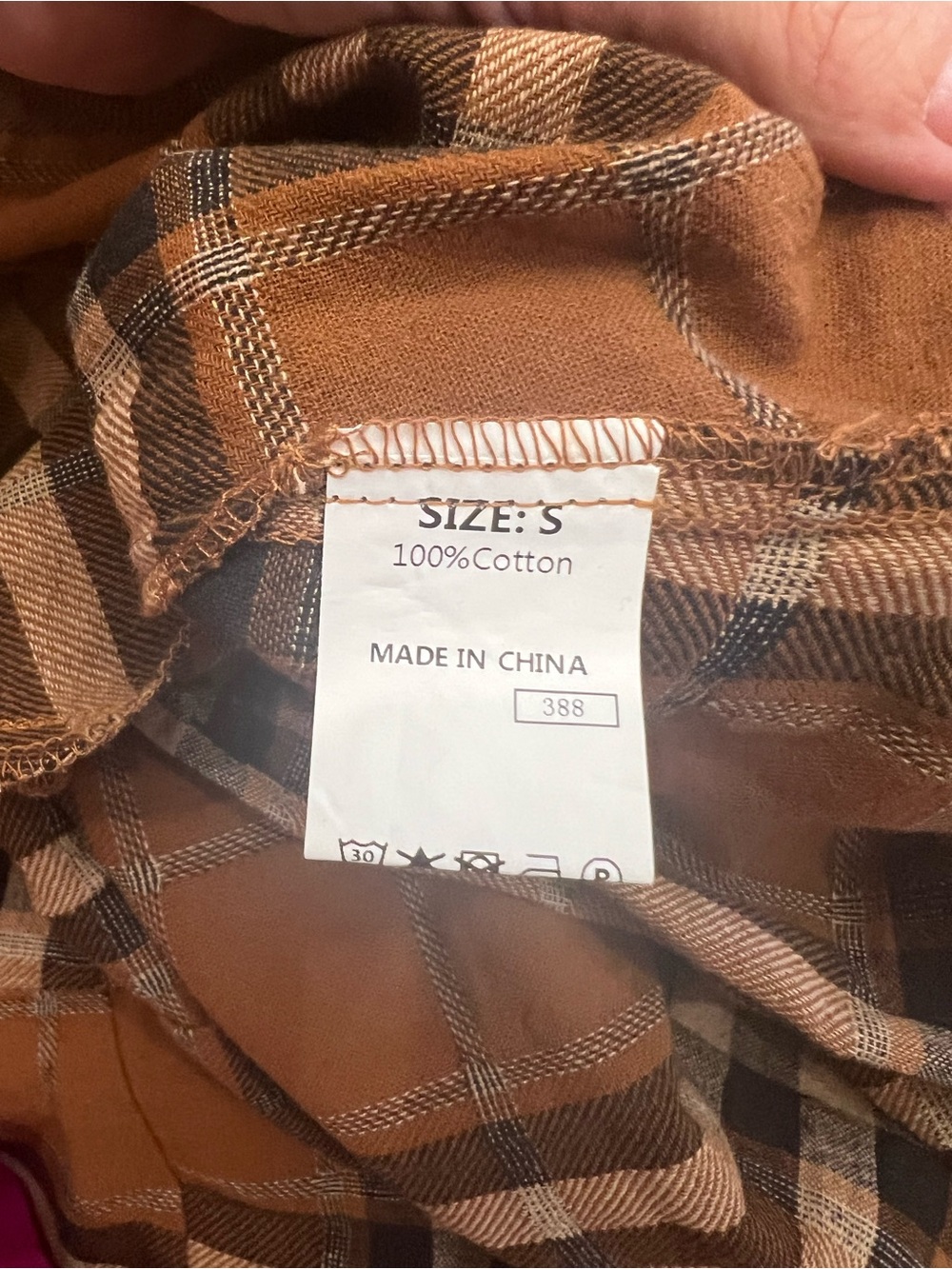 Plaid V-Neck Babydoll Mini Dress in Tan - Picture 6 of 7